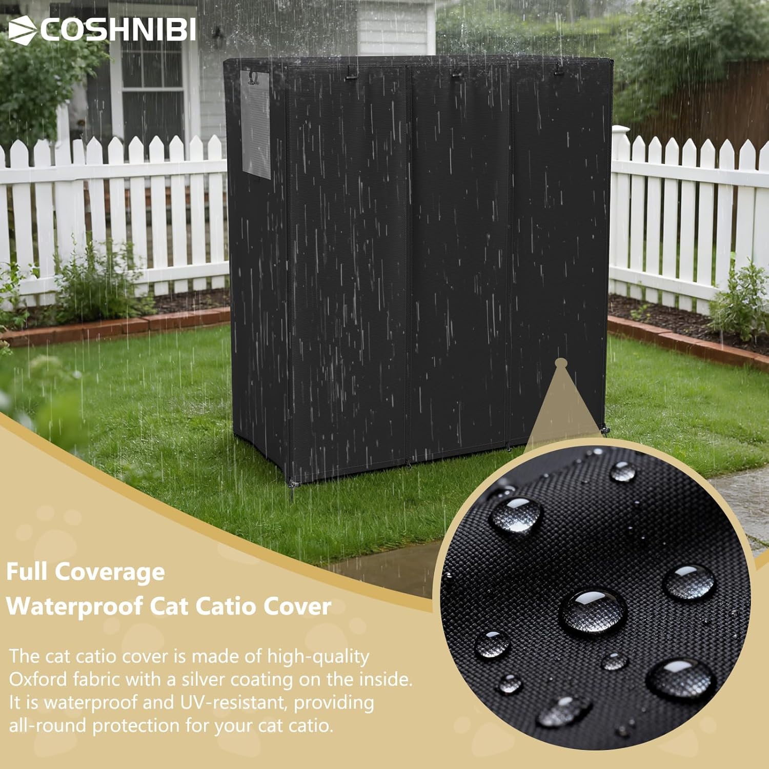 COSHNIBI Outdoor Cat Catio Cover, Waterproof Cat House Cover Fits for Large Cat Houses & Condos, Cat Enclosure Covers Black-63 L x 33" W x 71" H