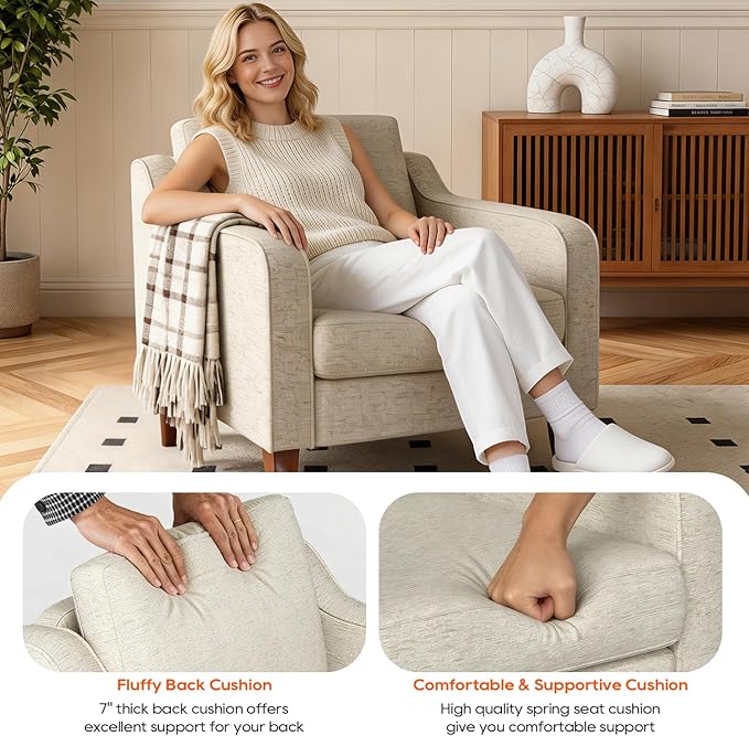 Sillón Tapizado Beige con Cojín de Resorte y Espuma miniatura 5