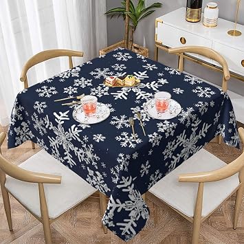 Xmas Winter Blue Snowflake Tablecloth Polyester Square 54 x 54 Inch