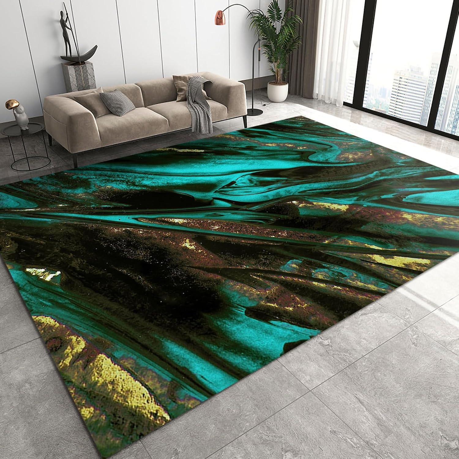 Tapis salon facile à nettoyer avec grand format abstrait 3D