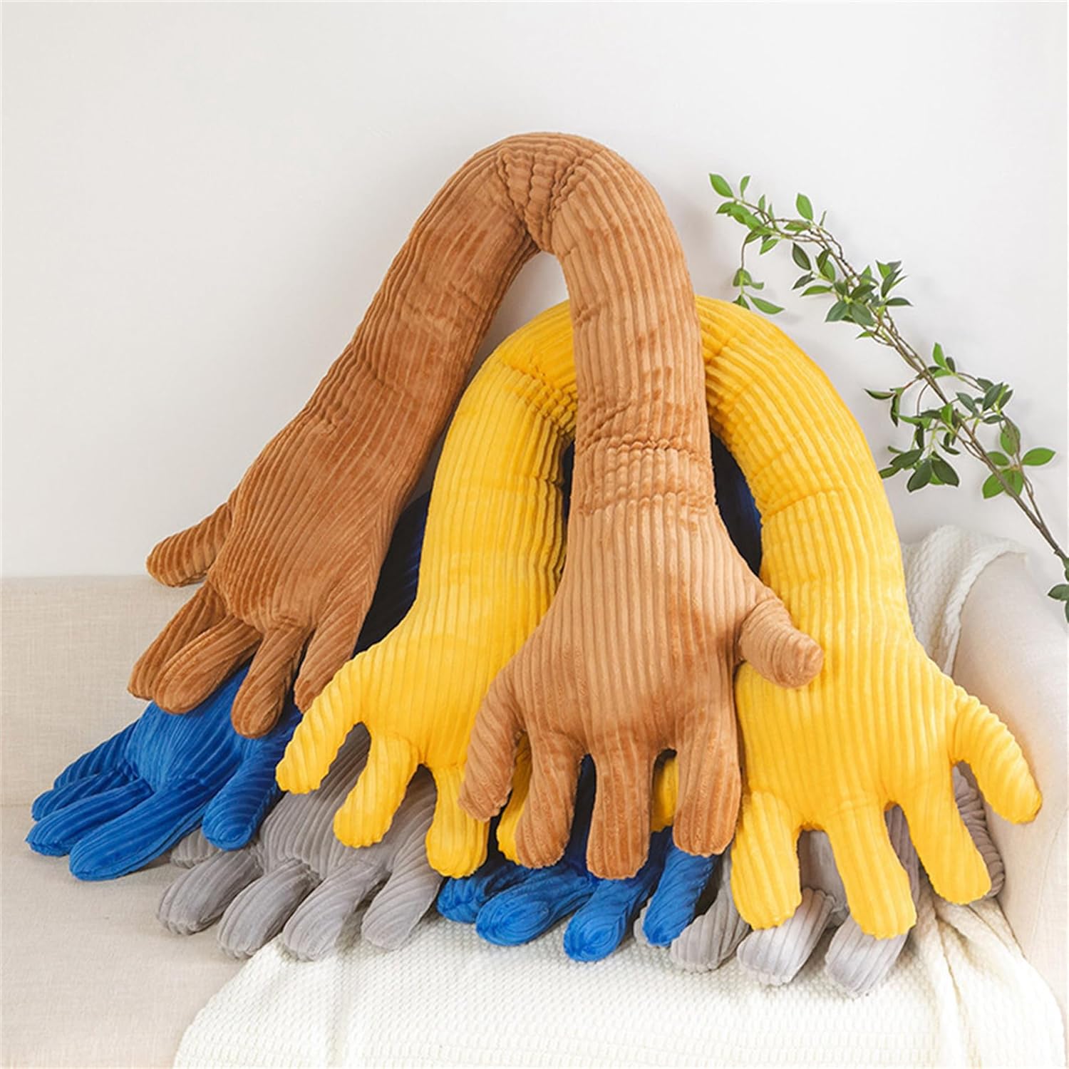 Cute Palm Pillow Simulation Palm Plush Pillow Soft Sofa Bed Pillow Funny Bedroom Decoration Office Chair Cushion (62.9in, Yellow)