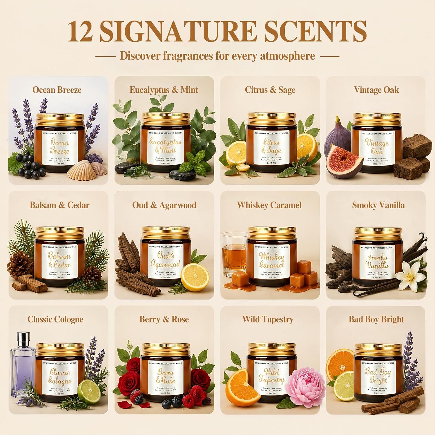 Scented Candles Set, 12 Pack Candles for Home Scented, Natural Soy Wax