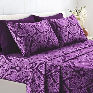 LDC LUX DECOR COLLECTION Bed Sheets - 6 Pc Queen Size Sheets - High GSM Brushed Microfiber Sheets -Upto 16 Inches Deep Pocket Bedding Sheets & Pillowcases (Queen, Paisley Purple)