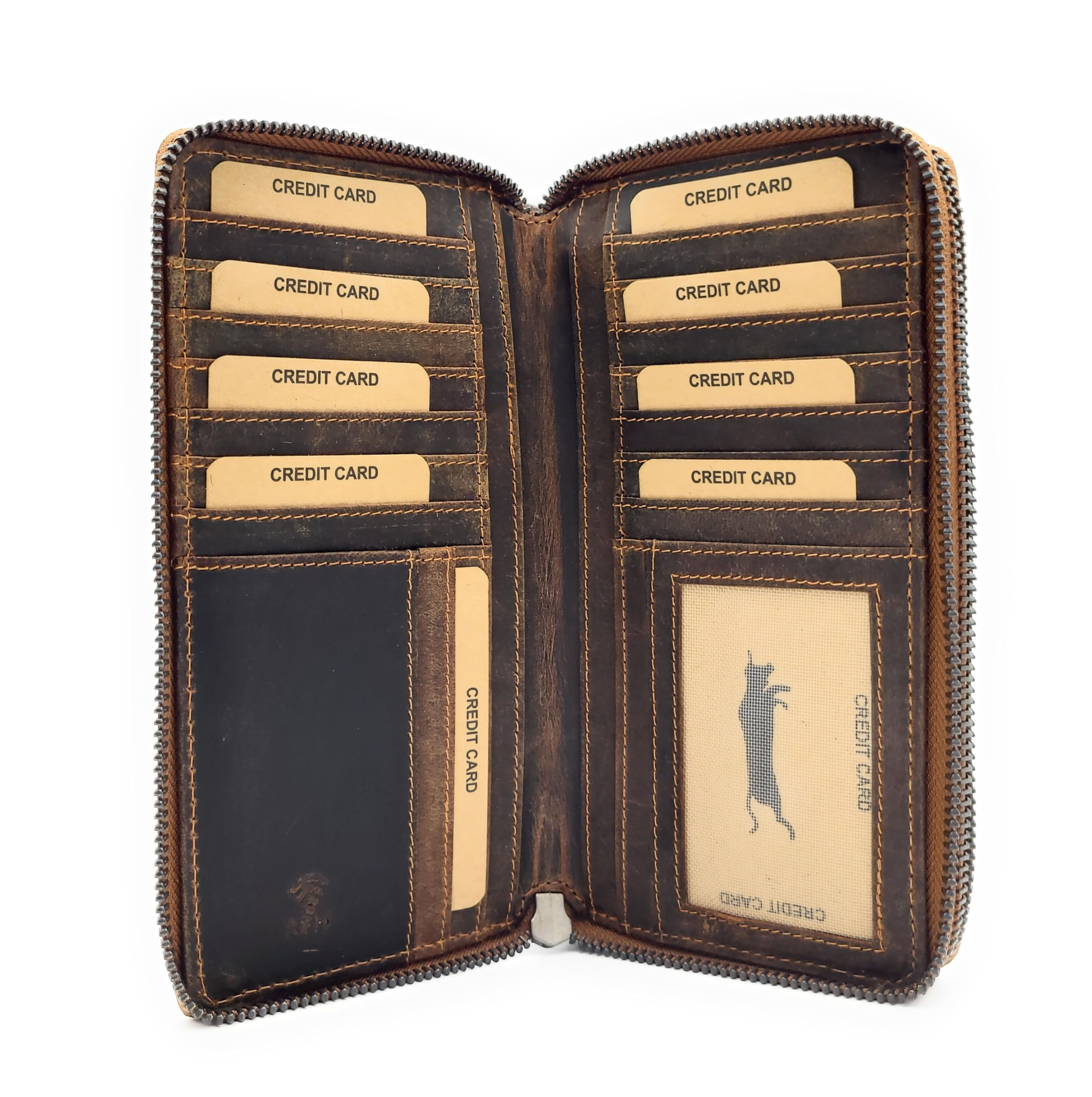 Portafoglio XL in pelle di bufalo, con protezione RFID, due cerniere in metallo, 25 scomparti per carte di credito, scomparto per monete, scomparto visibile, grande portafoglio in pelle per uomo e