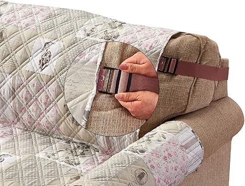 Miniatura 4 de Brilliant Sunshine - Protector de sofá reversible acolchado con diseño de patchwork y bordado, capasrelleno suave, correa elástica de 2, lavable a