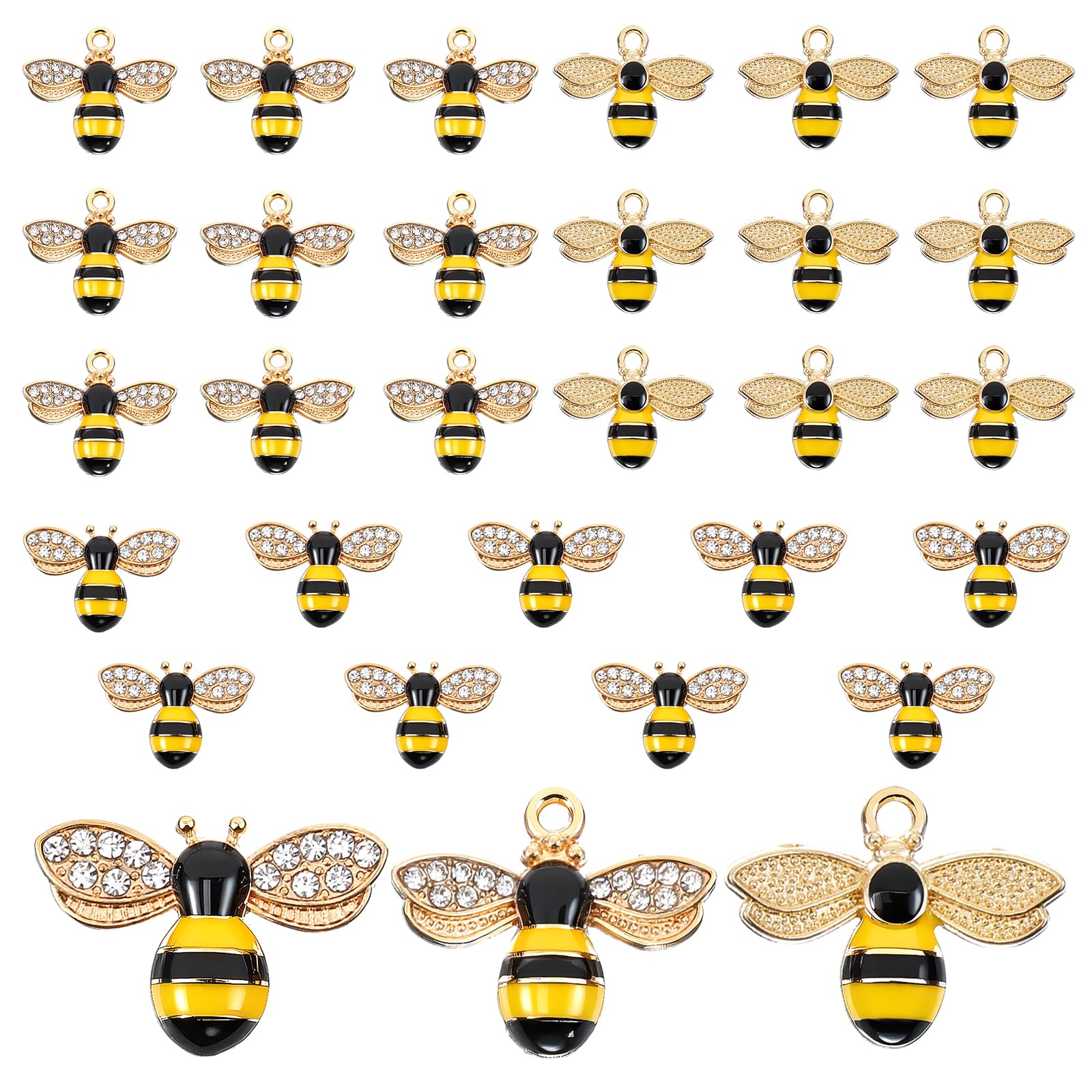 Bremorou 30 Pcs Bee Charms for Jewellery Making Enamel Alloy Honey Bees Charms for Bracelets Metal Cute Enamel Bee Pendants with Rhinestones 3 Style Honeybee Embellishments for DIY Crafts Honey