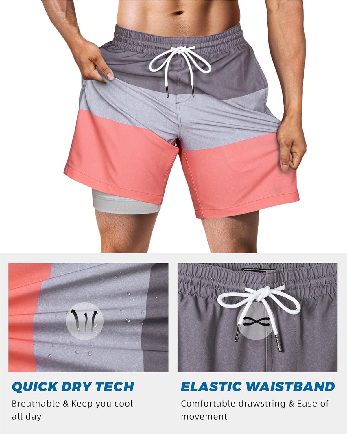 SURF CUZ Mens Swim Trunks with Compression Liner Swim Shorts 7" Swimming Trunks Stretch 7 Inch Swim Suits Quick Dry - Image 3