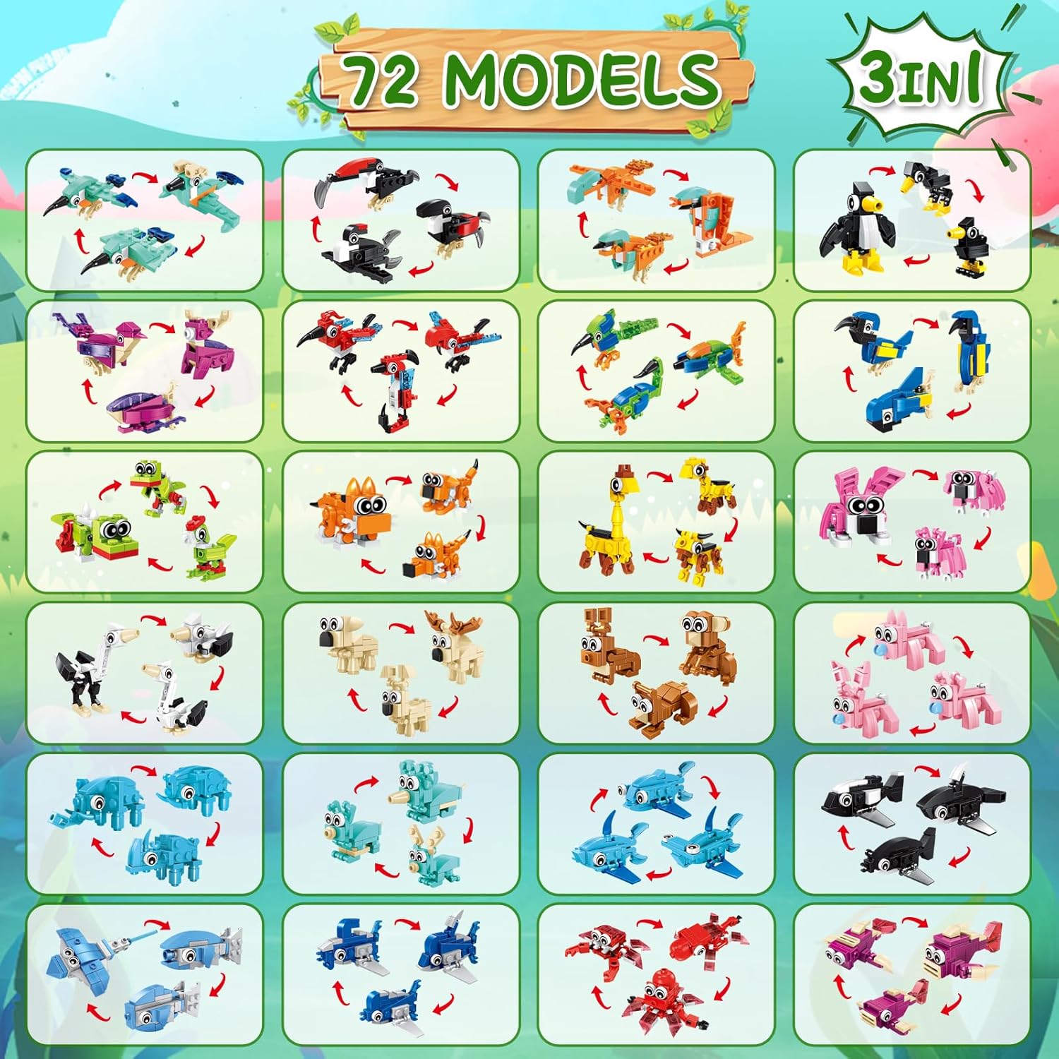 24 Pack Party Favors for Kids, 642 PCS Animal Building Blocks Toy Set – Goodie Bag Fillers, Classroom Prizes, Valentine Gifts, Easter Baskets, Birthday for Boys and Girls Ages 6–12