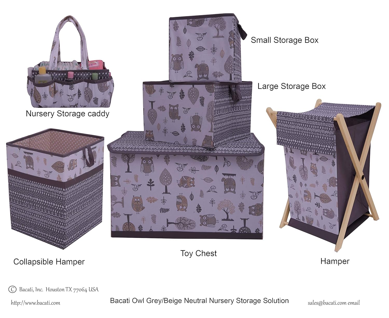 Bacati Unisex Cotton, Collapsable Hamper, Grey/Beige