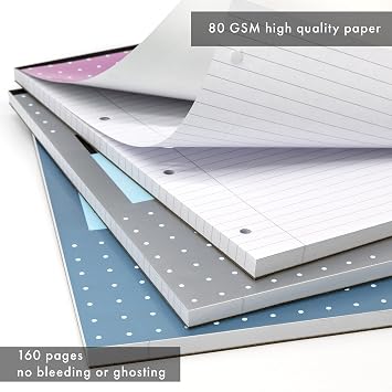 Pukka Pad, A4 Refill Notepad – 160 Pages of Premium Quality Writing Paper-80GSM, with Feint Ruled 8mm Lines and Margin–Tape Head Bound with 4-Holepunch –29.7 x 21cm –Pack of 3 Assorted