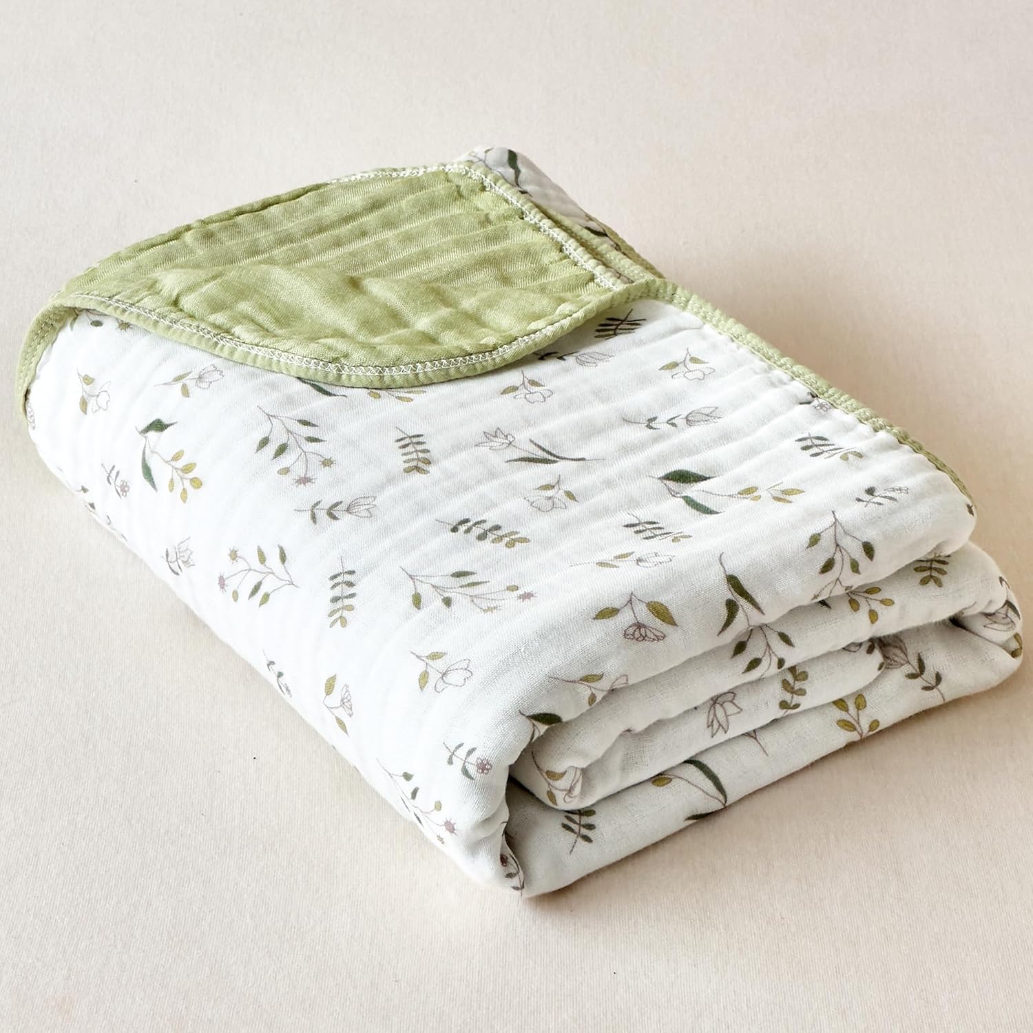 Muslin Swaddle Blankets for Girls Boys 100% Cotton Crib Blanket Lightweight Soft Breathable and Skin Friendly Receiving Blanket for Nap Infant Shower Items Toddler Gift (Leaves Green, 43"x43")