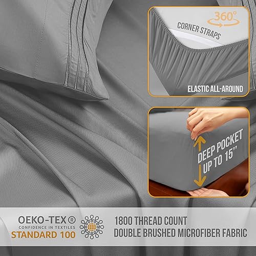 Miniatura 4 de Abeero Home Juego de sábanas California King de alta calidad, ropa de cama de hotel de lujo, sábanas refrescantes con correas elásticas en las