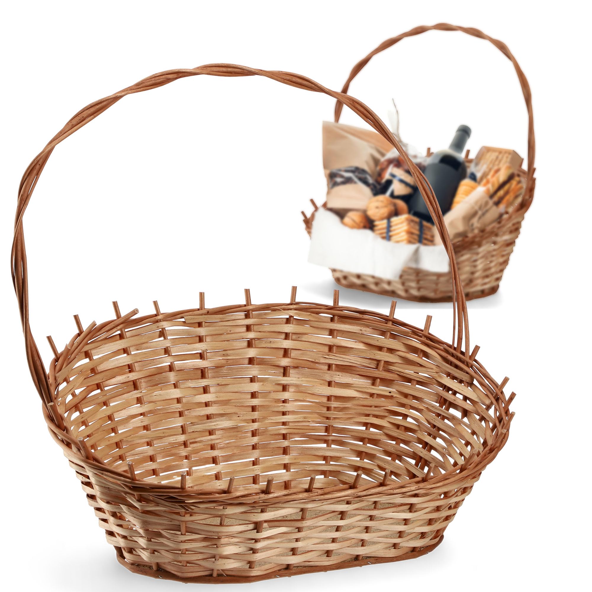 KADAX Cesta de regalo, cesta de mimbre universal, cesta con asa, cesta para botellas, cesta de dulces, cesta de almacenamiento trenzada, cesta de regalo (natural, grande)