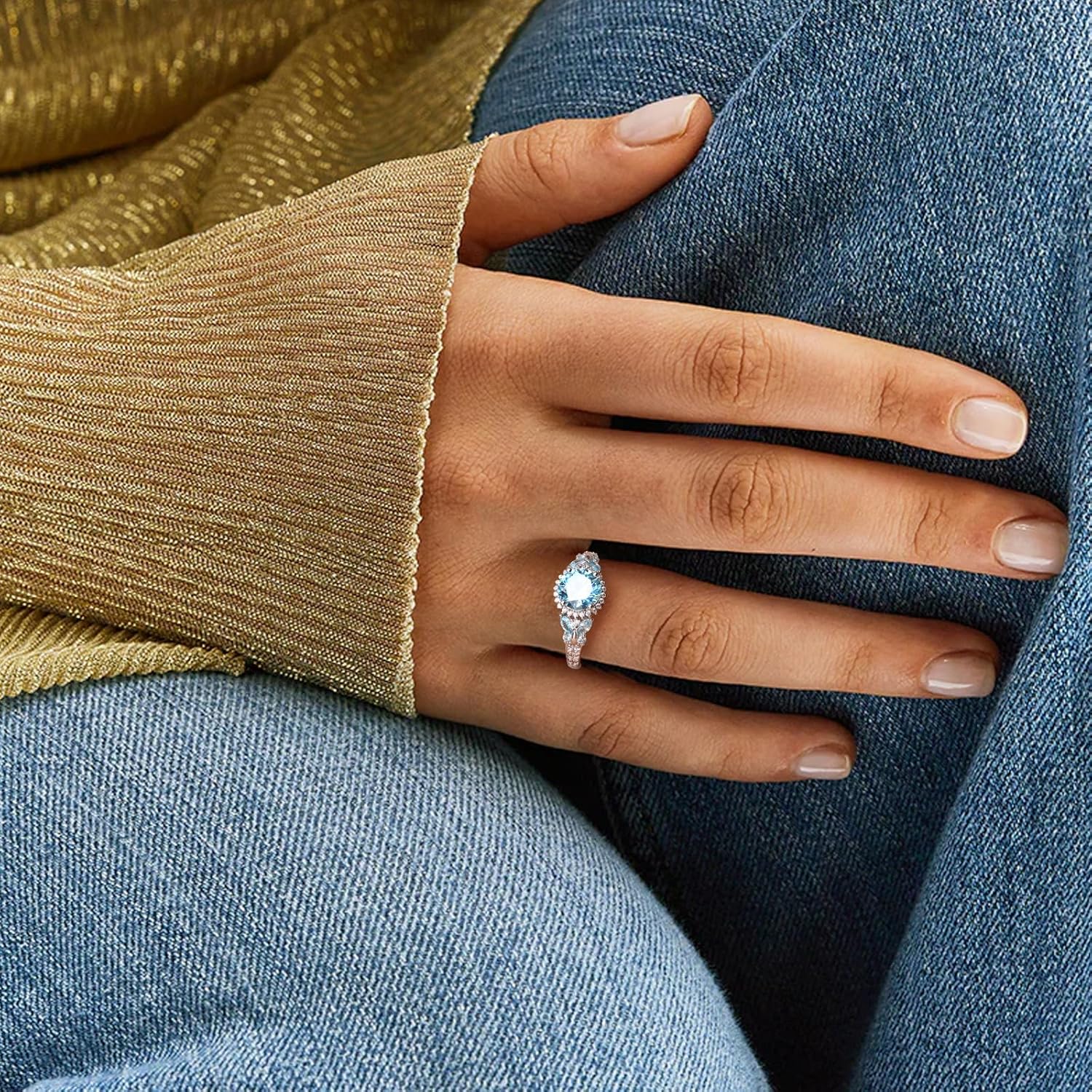 925 Sterling Silver Created Amethyst/Aquamarine/Emerald/Ruby/Sapphire Promise Engagement Rings for Women Cocktail Wedding Birthday Jewelry - Image 2