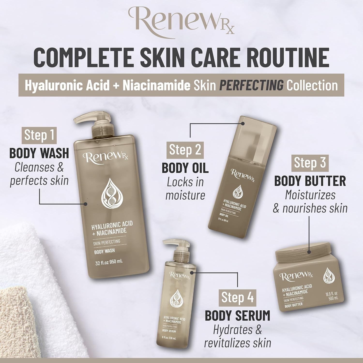 Hyaluronic Acid + Niacinamide Body Serum – Deep Hydration Skin Care, Skin Perfecting Serum, Vegan Skincare, 8 fl oz - Image 5