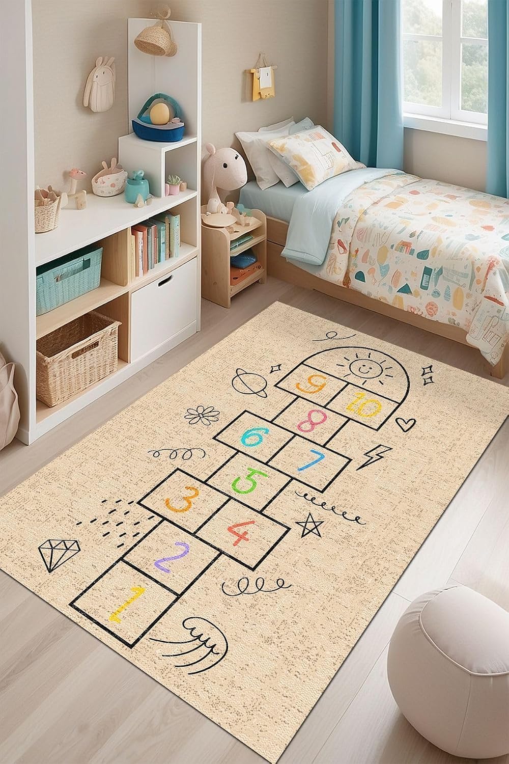 Selan Kadife Modern Desen Kaymaz Pamuk Tabanlı Yıkanabilir Antibakteriyel Çocuk Halısı 120x180