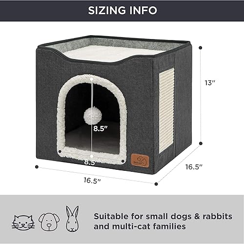 Miniatura 164 de Bedsure Casa para gatos de 2 pisos, condominios para gatos de interior con almohadilla para rascar y colgar bolas esponjosas, muebles pequeños