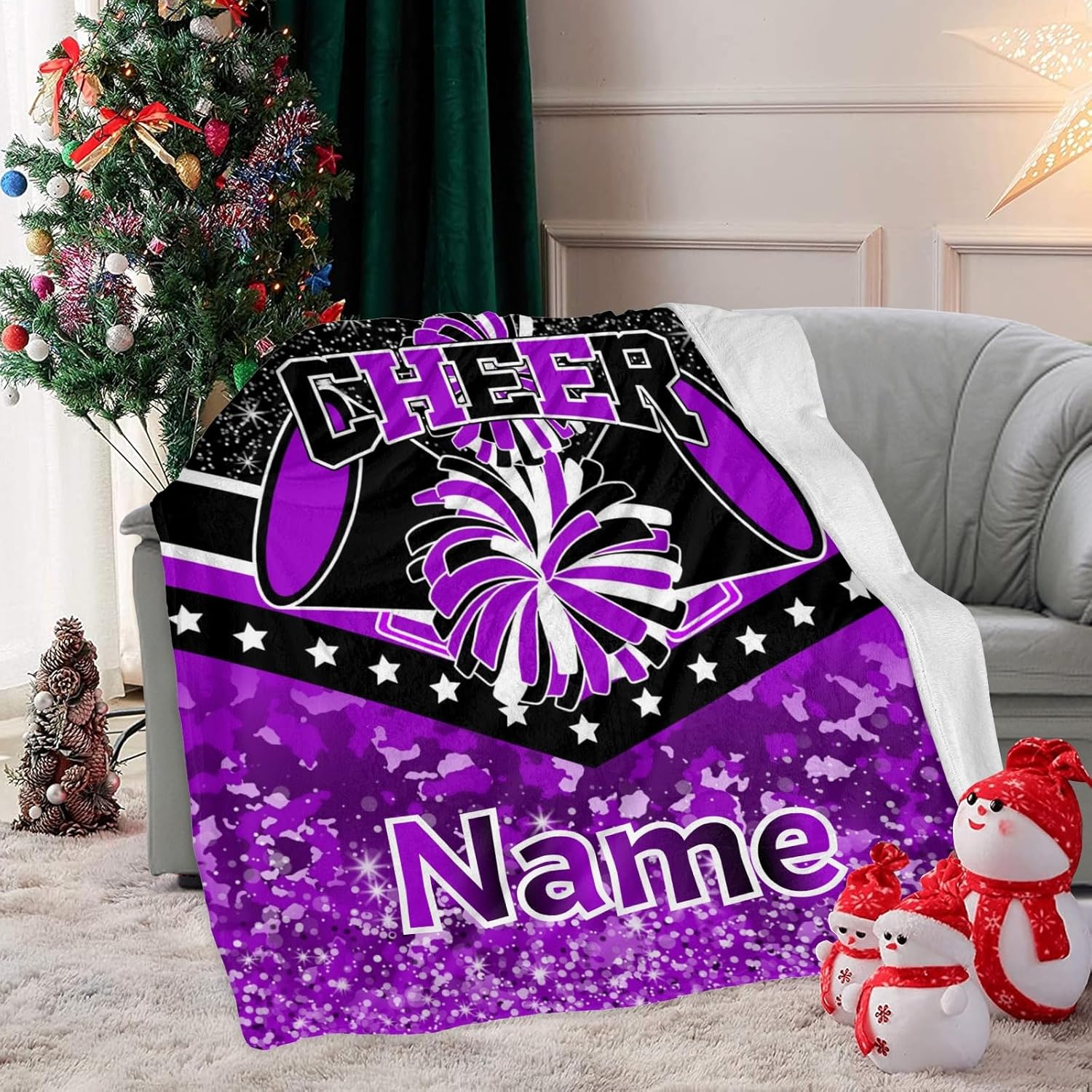 Cheer Personalized Name Blankets Custom Cheerleader Blanket Flannel Throws Blankets for Bed Sofa Christmas Birthday Gift 60 X 80 inch (Purple)