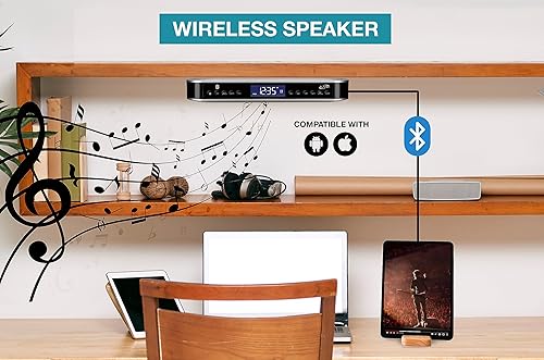 Miniatura 7 de iLive - Altavoz Bluetooth estéreo inalámbrico bajo el mostrador, reloj despertador digital, temporizador de cocina, altavoces HD duales, pantalla