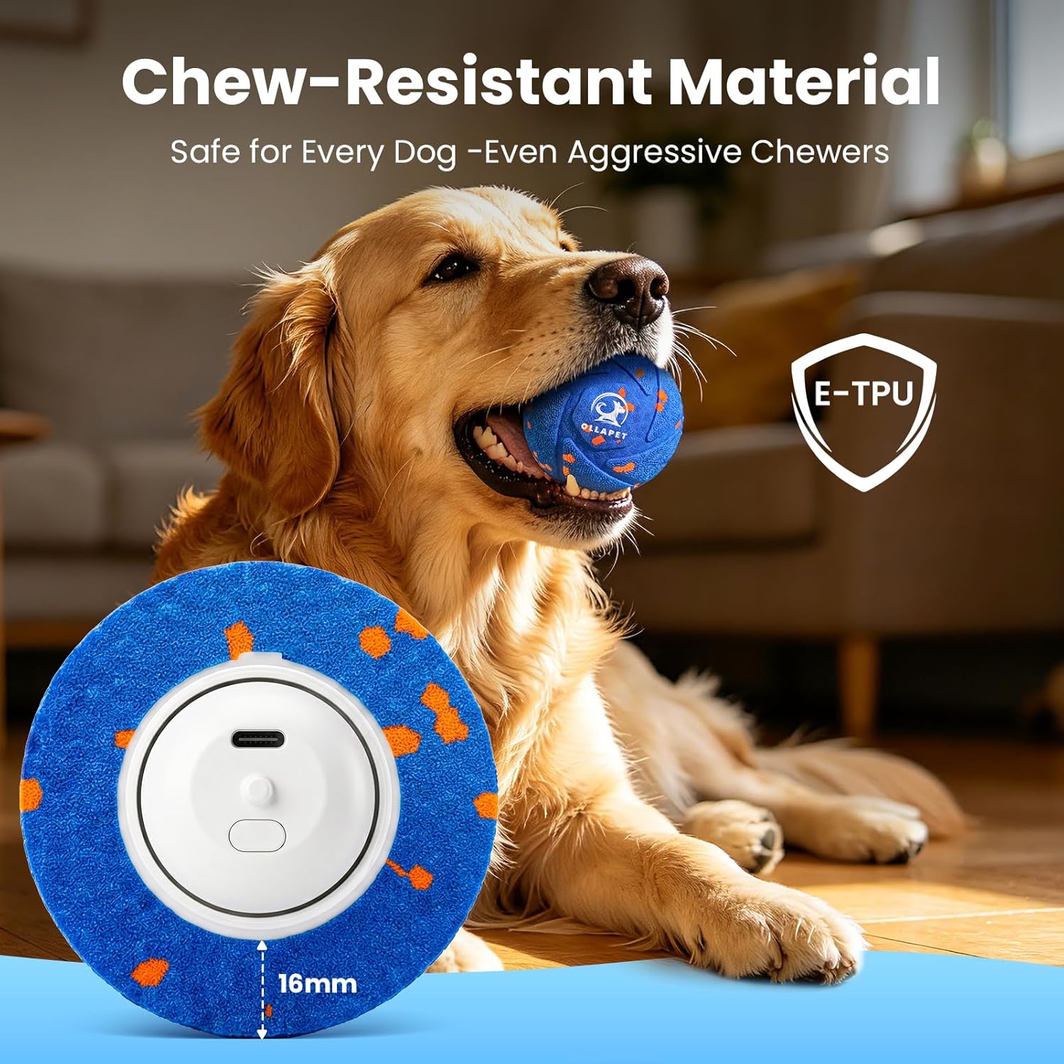 Smart Interactive Dog Ball Toys - Auto Bouncing & Rolling, Chew-Resistant E-TPU Material, 3 Interactive Modes, IPX7 Waterproof, Smart Chase Pet Toy Ball for Medium and Large Dogs - Blue