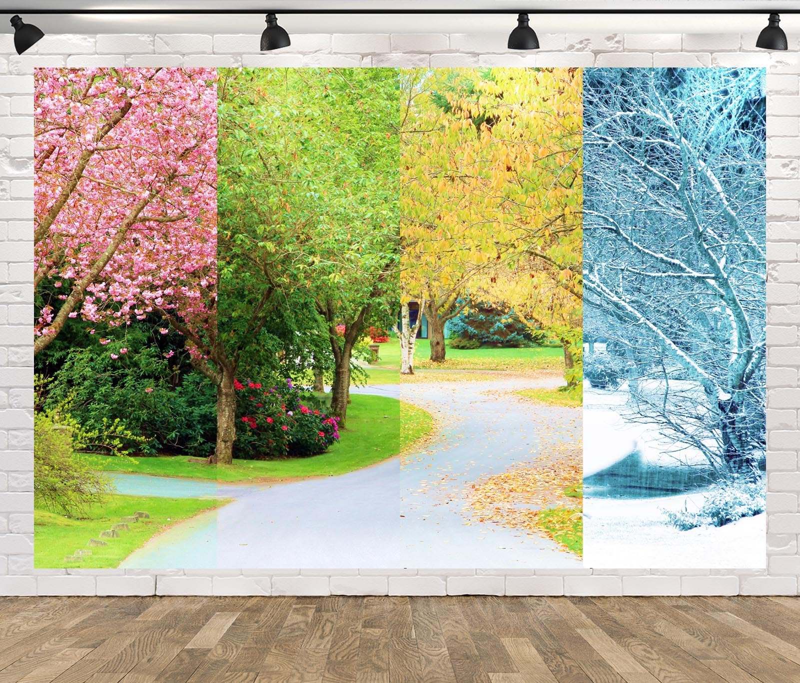 Telón de fondo de árbol de cuatro estaciones de 10 x 8 pies, telón de fondo de cuatro estaciones, primavera, verano, otoño, invierno, paisaje natural, telón de fondo en el mismo lugar, telón