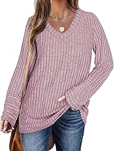 PLOKNRD Women's V Neck Sweatshirt Long Sleeve Casual Top Lightweight Loose Classic