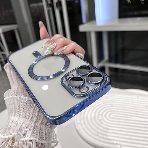 Funda magnética para iPhone 15 Pro Max con protector completo de lente de cámara imanes N56 fuertes Compatible con Magsafe Funda transparente y