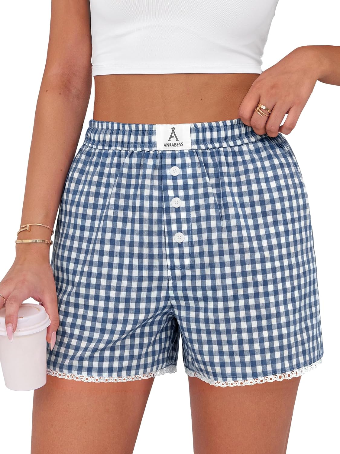 ANRABESS Boxer Shorts for Women 2026 Summer Pajama Gingham Pj Shorts Casual Lounge Sleep Plaid Y2K Beach Bottoms Outfits