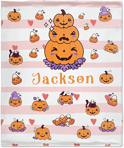 Miniatura 2 de Manta personalizada de calabazas de Halloween con nombre, manta de Halloween personalizada para niños y niñas, manta suave, regalo para Halloween,