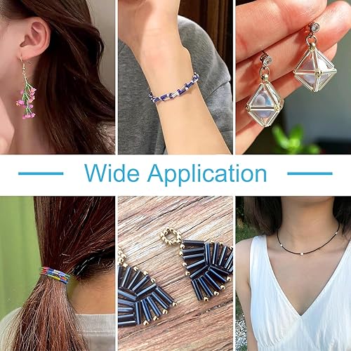 Miniatura 5 de Craftdady 6400Pcs 24 Colors Glass Bugle Seed Beads 4.6-5mm Tube Spacer Loose Pony Beads with 4Pcs Big Eye Beading Needles, 2 Rolls Crystal Thread