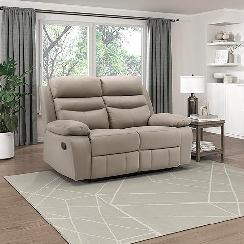 Lexicon 64" W Manual Reclining Loveseat, Top Grain Leather Match Reclining Love Seat, Home Theater Seating, Wall Hugger Recliner Couch, Manual Double Recliner RV Couch for Living Room, Latte