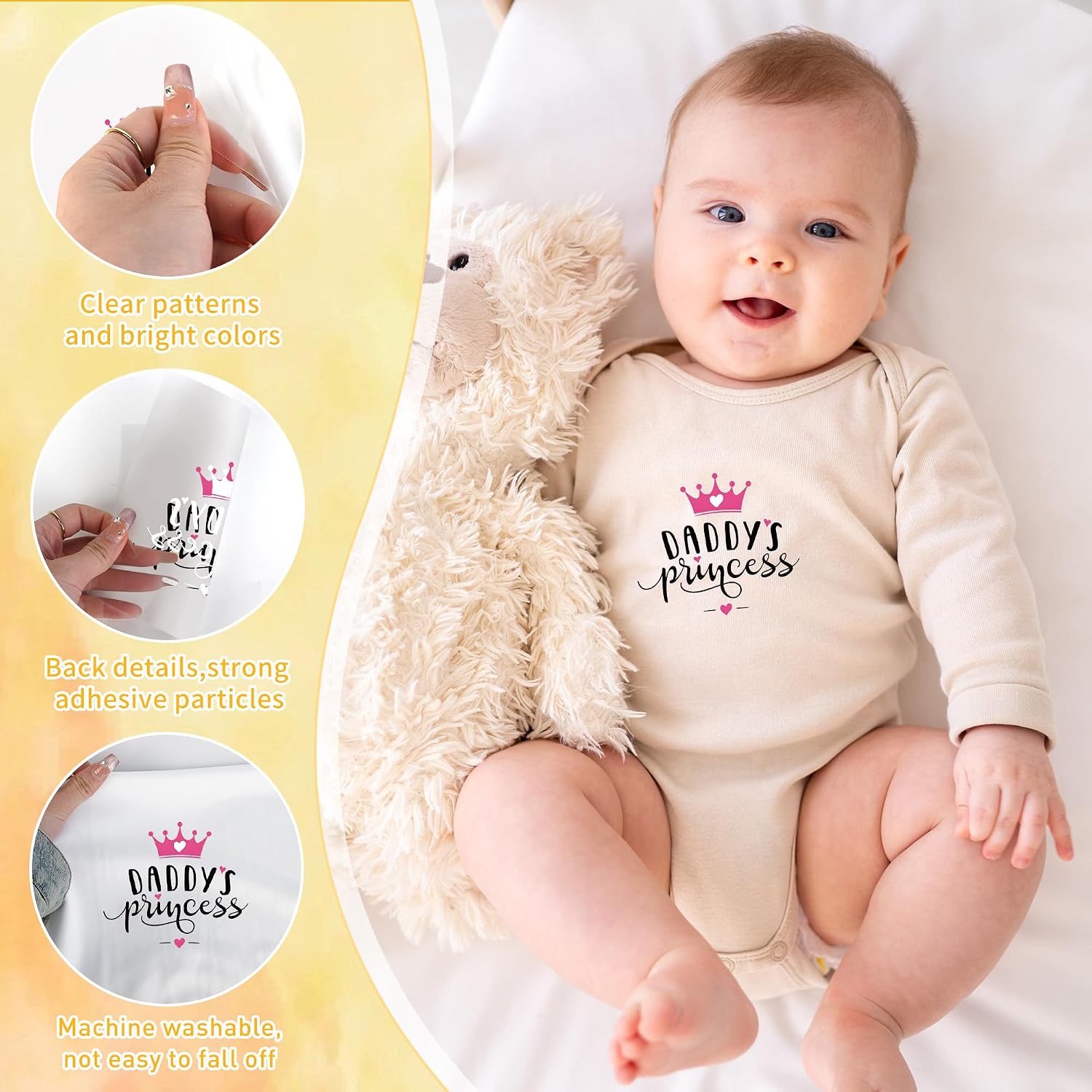 Baby Girl Iron-on Transfers, 20 PCS Princess Theme Onesie Decorating Kit Baby Shower, Floral Nursery Iron-on Decals for Bibs, DIY Newborn Clothing Crafts