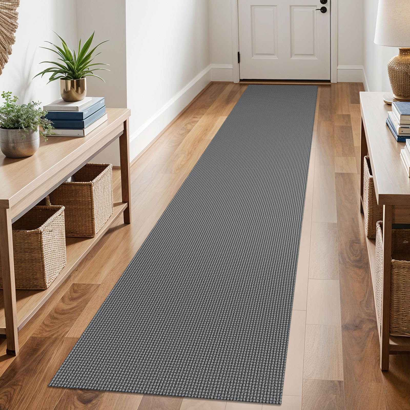 KOZYFLY Runners for Hallways 2x10 ft Washable Kitchen Runner Non Slip Rubber Backed Hallway Rugs Cotton Entryway Runner Rug Floor Carpet for Indoor Hall, Backdoor, Kitchen, Grey/Dark Grey — image 1