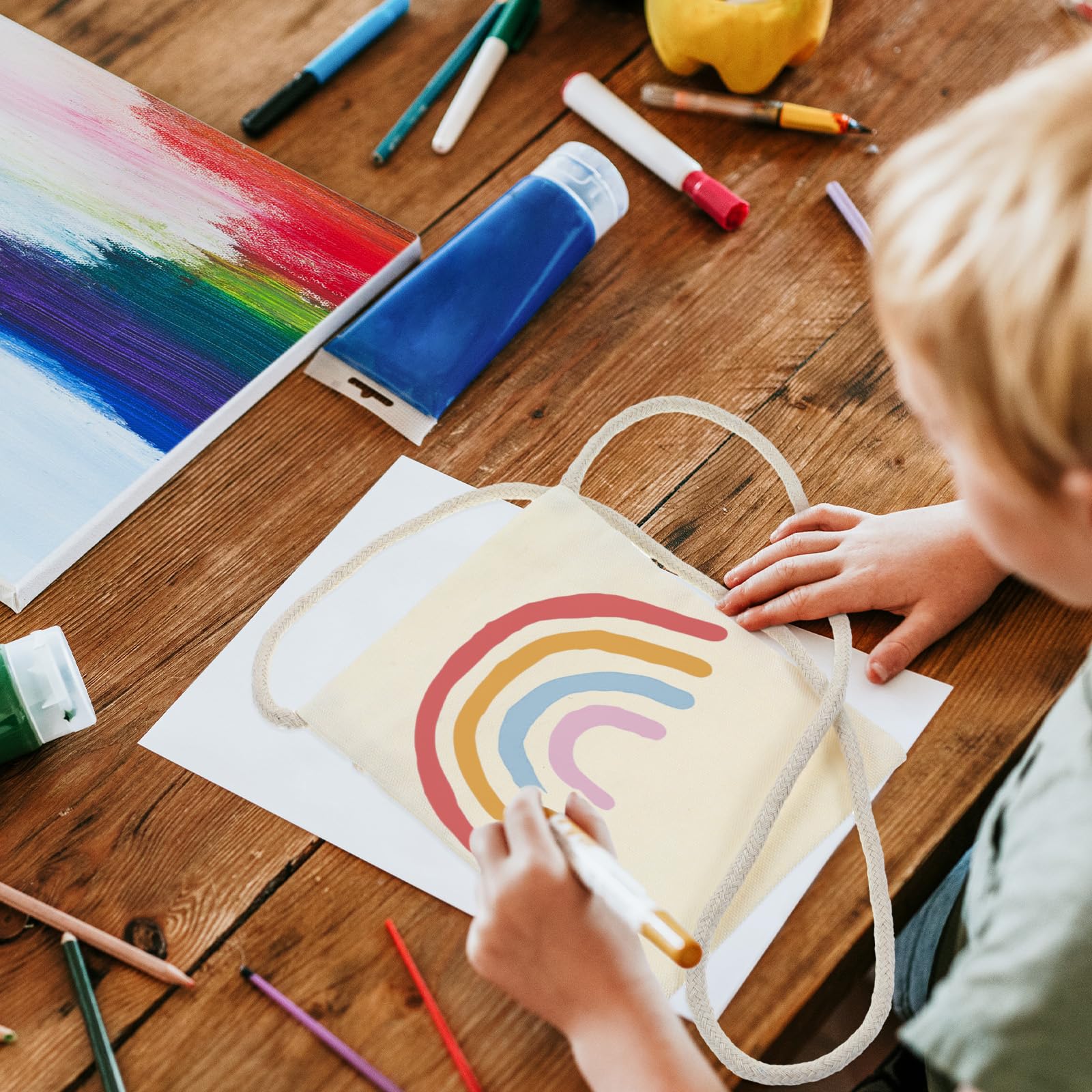 Lot de 4 sacs en tissu pour peinture, sacs fourre-tout en toile pour enfants, mini sac à bandoulière pour activités créatives et célébrations