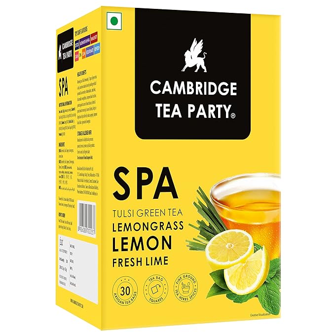 Cambridge Tea Party Spa 30 Tea Bags, Lemon Lime Lemongrass Tulsi Green Tea (immunity booster with natural vitamins, cleanse, detox, cold relief, weight loss, slim, skin glow) at Rs. 99