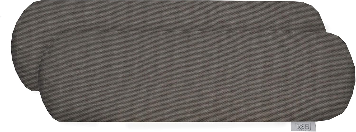 RSH DECOR: Neck Roll Bolster Pillows Set of 2 | 20” x 6 | Sunbrella Performance Fabric | Water and Fade-Resistant | Outdoor Support Pillows for Patio Furniture | Canvas Charcoal
