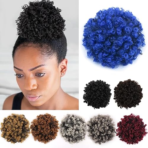 YISIKUNNUO Extensión de cabello rizado y ondulado afro con cordón para mujeres negras con ondas sueltas y cortas mini extensiones afro abombadas