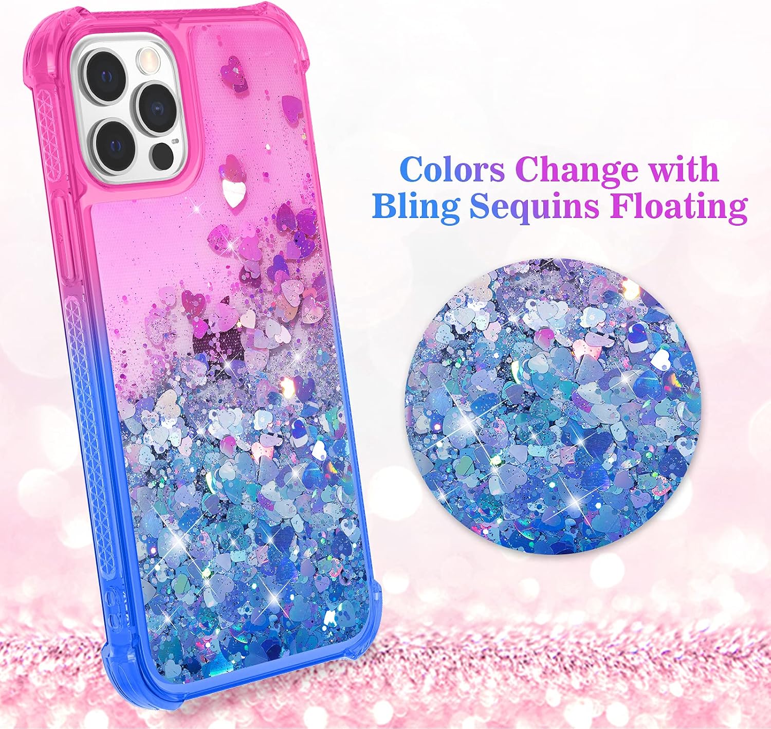 Ruky iPhone 12 Pro Max Case, Glitter Flowing Liquid Gradient Quicksand Series Bling Sparkle Soft TPU Bumper Cushion Protective Girls Women Phone Case for iPhone 12 Pro Max 6.7”, Pink Blue