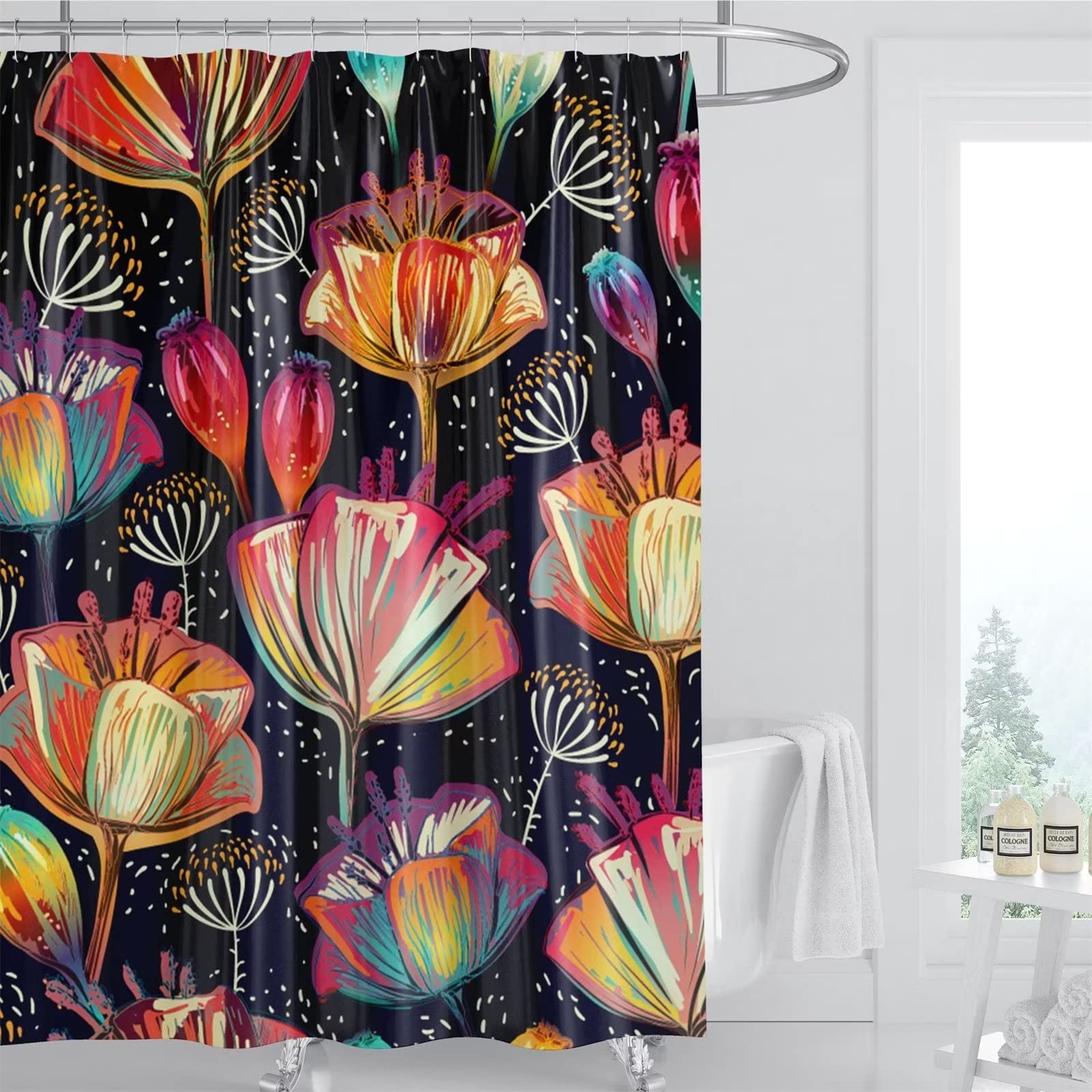 Zasłona prysznicowa wodoodporna zasłona łazienkowa szer. 300 cm x dł. 180 cm zmywalne zasłony łazienkowe, szybkoschnące, obciążone obszycie, zasłona prysznicowa z 12 haczykami, zasłony prysznicowe do wilgotnych pomieszczeń