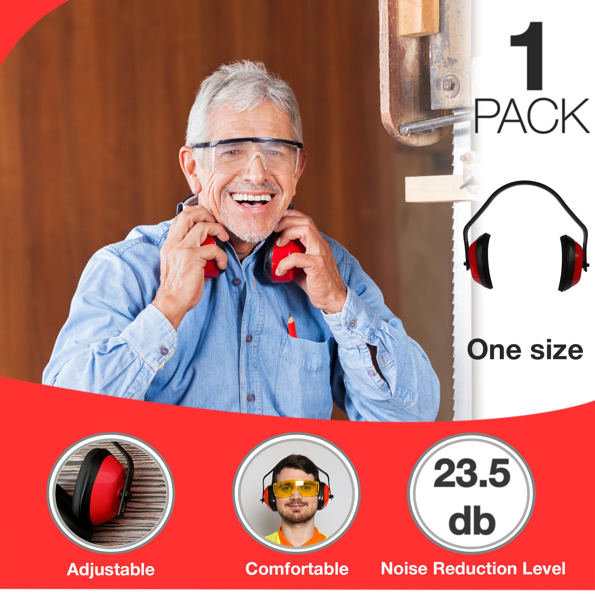 Ear Protectors, Adjustable Safety Tested Ear Cups, SNR 23.5dB Protection, Health & Safety Hearing Equipment - Image 3