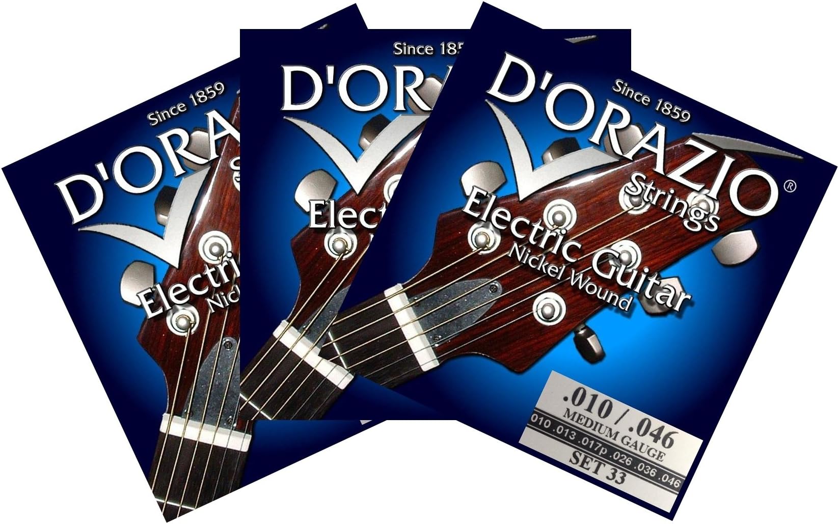 D'Orazio Strings-SET 33 Electric Guitar Strings 010 3Pack