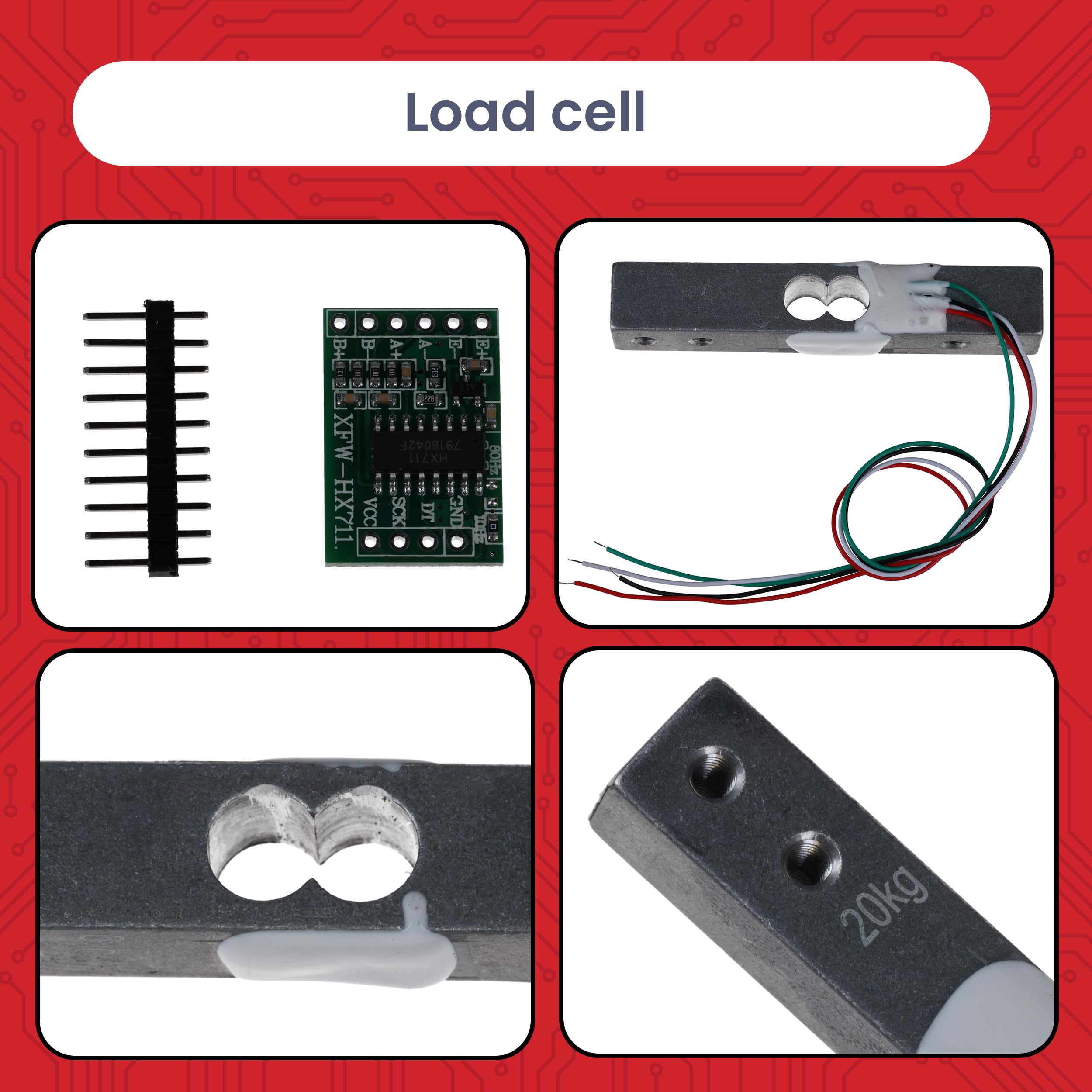 AZDelivery 5x Wägezelle 20 kg mit HX711 Modul – Präzisionssensor zur Gewichtsmessung kompatibel mit Arduino & Raspberry Pi – Set inkl. Verstärker-ADC zur Kraftmessung