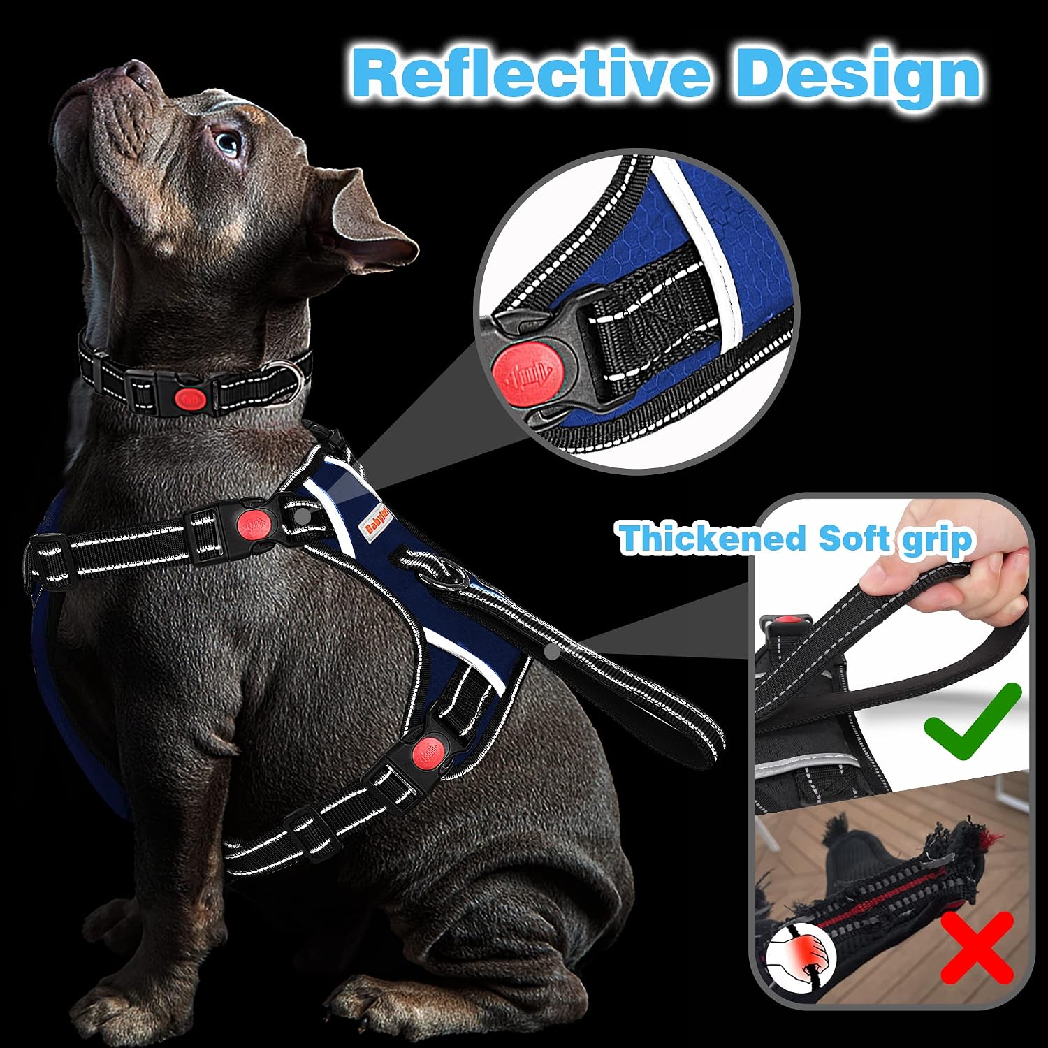 BABYLTRL No Pull Dog Harness with Leash & Collar, Adjustable Dog Vest Harness Reflective Oxford No-Choke Soft Pet Harness for Small Medium Large Dogs Easy Control Harness (Blue, X-Large)
