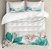 Vista 327 de Ambesonne Juego de funda de edredón color menta, líneas onduladas horizontales a rayas blancas abstractas de tonos suaves, exhibición de arte