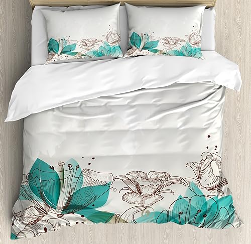 Miniatura 327 de Ambesonne Juego de funda de edredón color menta, líneas onduladas horizontales a rayas blancas abstractas de tonos suaves, exhibición de arte