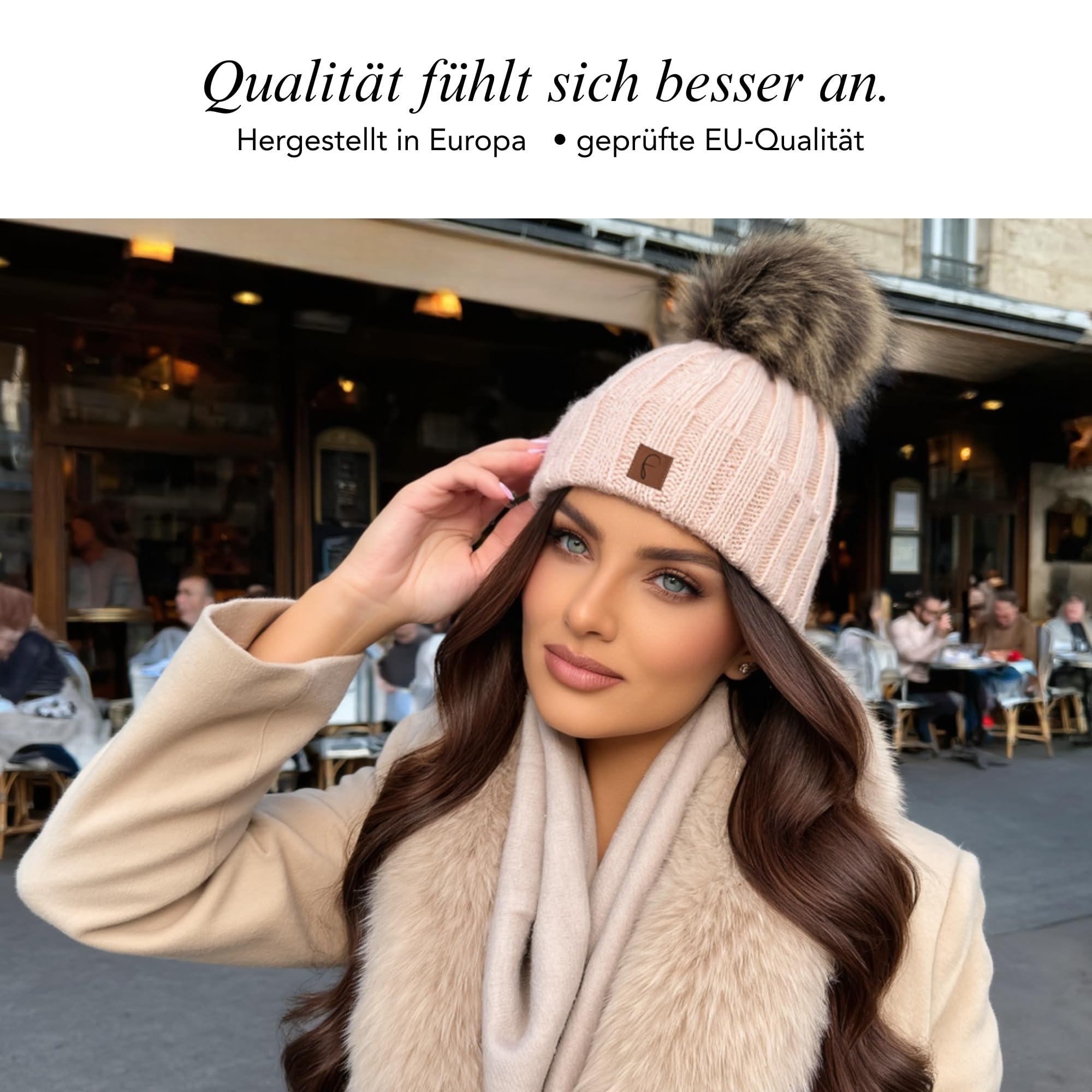 Baesics Bonnet tricoté avec pompon pour homme et femme - Bonnet d'hiver chaud unisexe avec doublure en polaire et pompon en fourrure synthétique - Taille unique - Style bonnet