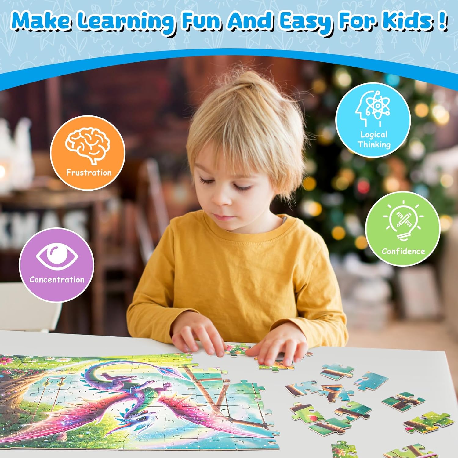 100 Piece Puzzles Rainbow Dinosaur Puzzle for Kids Ages 4-8 8-10, 100 Piece Jigsaw Puzzle for Children Learning Educational Puzzles Toys Birthday Gifts for Girls Boys, Dinosaur