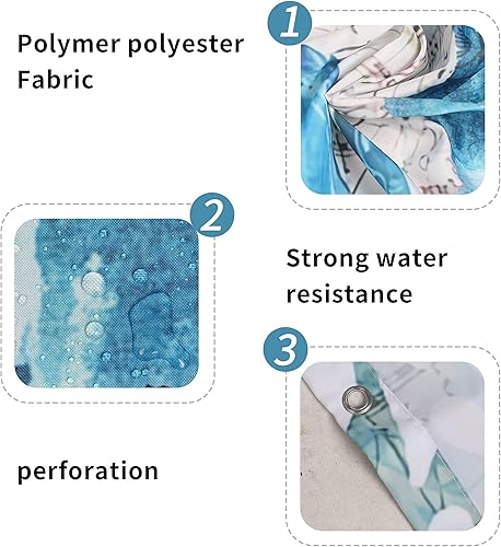 Miniatura 5 de Juego de baño náutico azul marino con cortina de ducha y alfombras y accesorios, juego de cortinas de ducha con 12 ganchos, juego de alfombras de