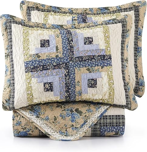 Miniatura 8 de L'IRISDOM Colcha tamaño King con hecha a mano, colcha de retazos de algodón 100% bohemio, juego de ropa de cama acolchada para todas las estaciones