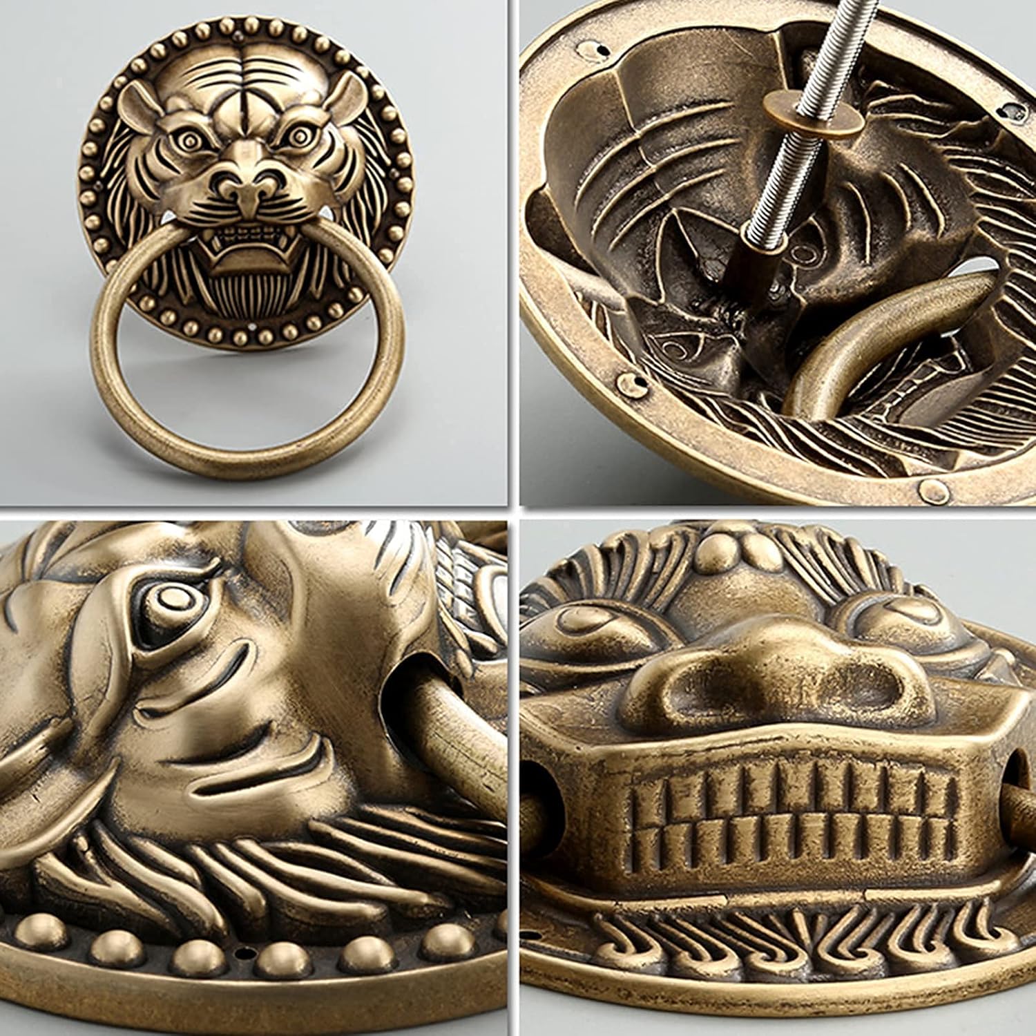 Animal face Bronze Door Knocker Antique Wooden Door Handle Old House gate Park Temple Door Decoration Accessories (Size: 10cm) (12cm) (10cm)